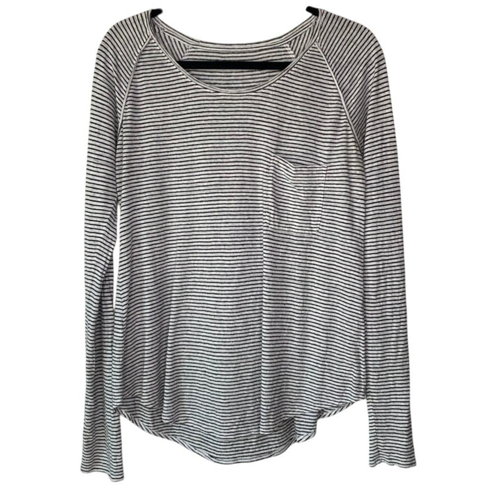Eileen Fisher Black and White Striped 100% Linen Long Sleeve Tee Size Small